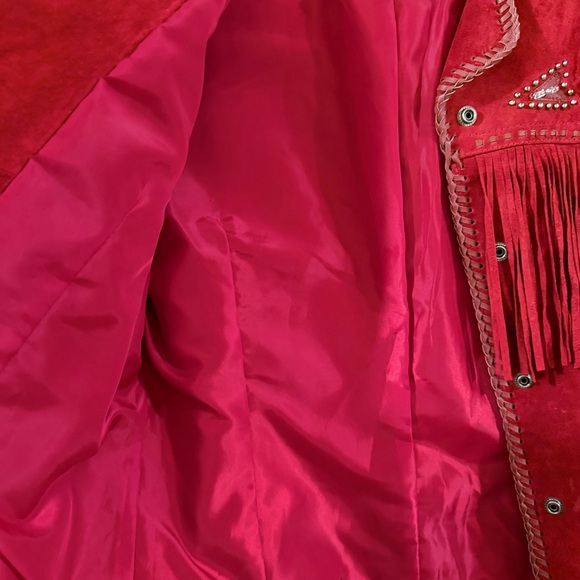 Scully Women's Vibrant Red Suede Fringe Jacket - Picture 5 of 6